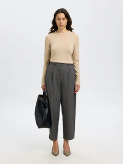 Thea Ls Knit Merino O-Neck - Oatmeal