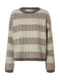 Alva Ls Knit Stripe O-Neck - Medium Grey Melange Lgm + Birch