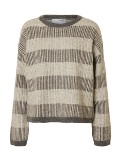 Alva Ls Knit Stripe O-Neck - Medium Grey Melange Lgm + Birch