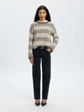Alva Ls Knit Stripe O-Neck - Medium Grey Melange Lgm + Birch