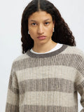 Alva Ls Knit Stripe O-Neck - Medium Grey Melange Lgm + Birch