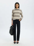 Alva Ls Knit Stripe O-Neck - Medium Grey Melange Lgm + Birch