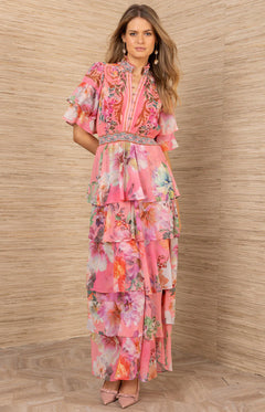 Itzayana Long Dress W Tiered - Coral