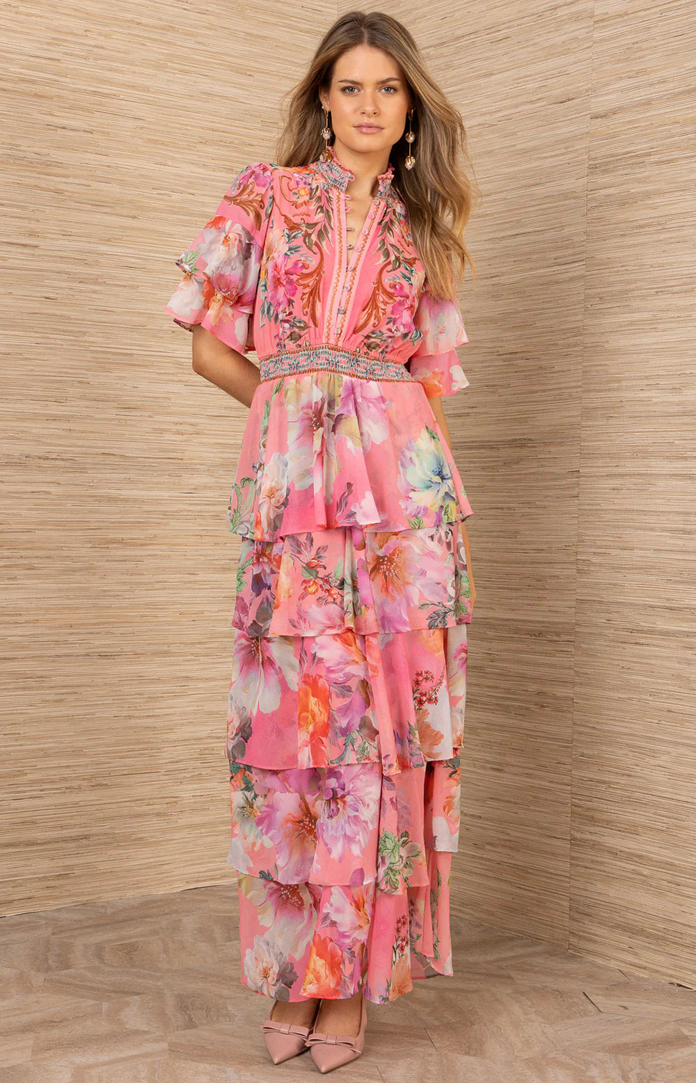 Itzayana Long Dress W Tiered - Coral