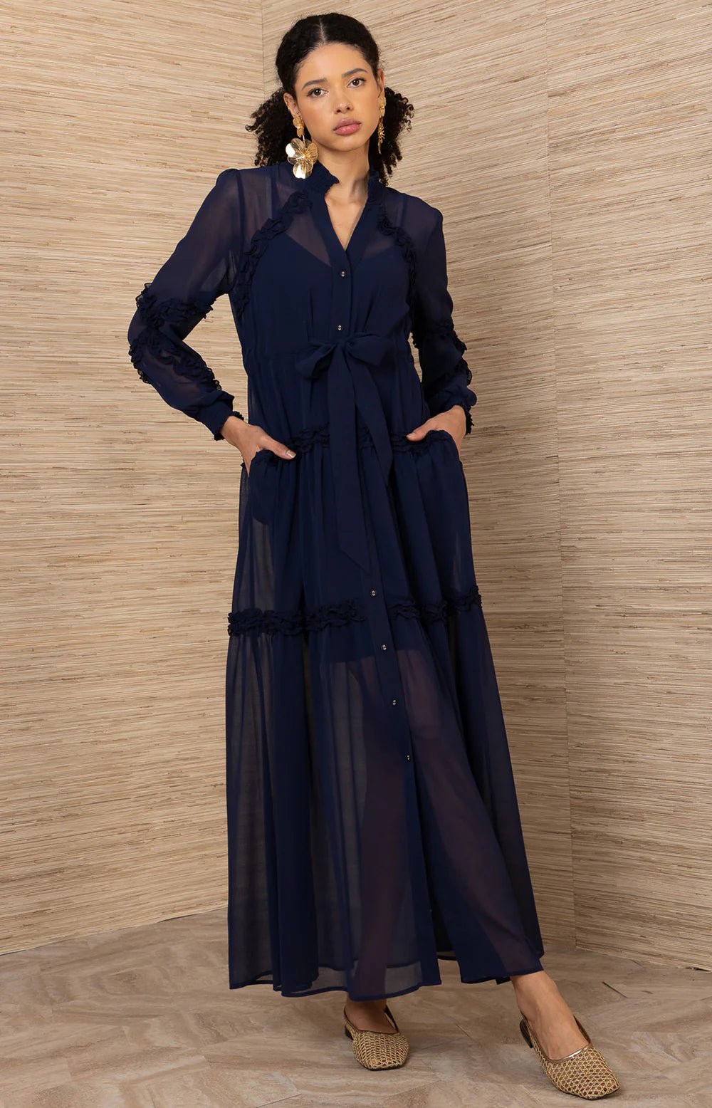 Meghan Solid Long Dress - Navy