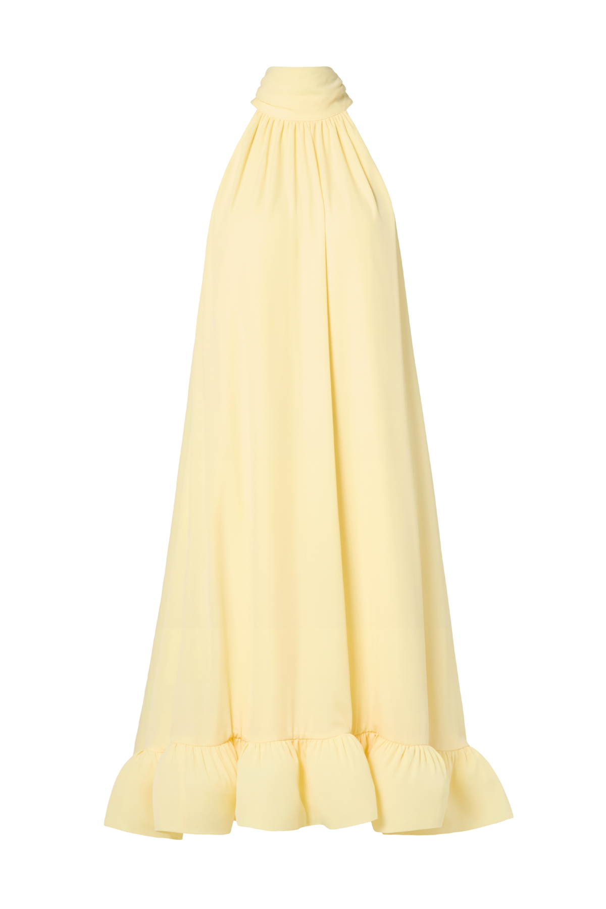 Sabrina Halterneck Ruffled Midi Dress - Light Lemon
