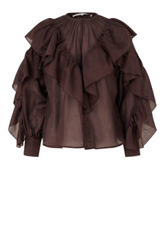 Fria Frill Blouse - Chocolate Plum