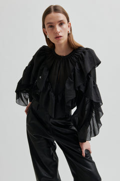 Fria Frill Blouse - Black