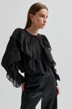 Fria Frill Blouse - Black