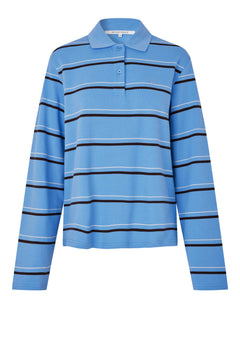 Lovella Striped Polo Tee - Cornflower Blue