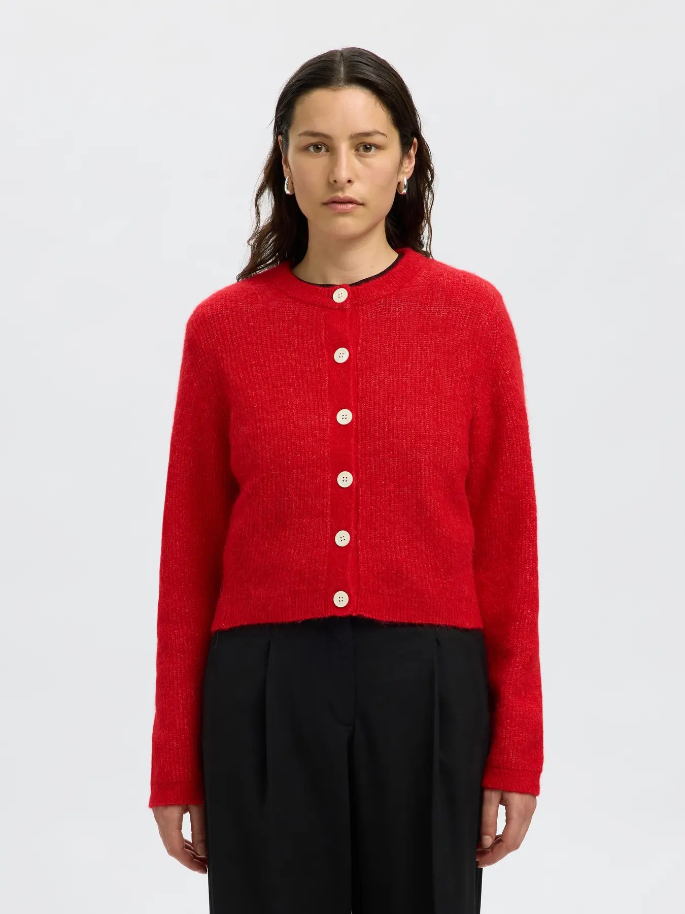 Sia Ras Ls Knit Cropped Cardigan - Equestrian Red