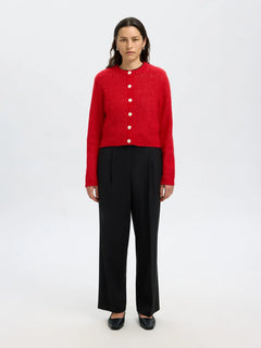 Sia Ras Ls Knit Cropped Cardigan - Equestrian Red