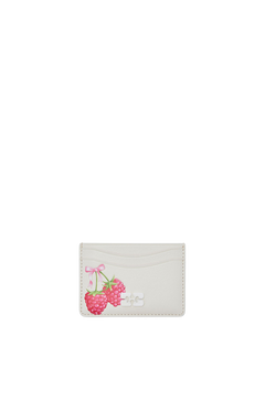 Bou Card Holder With Flap Raspberry Print - Egret