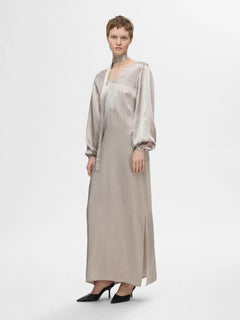 Selene Ls Ankle Slit Dress - Dove