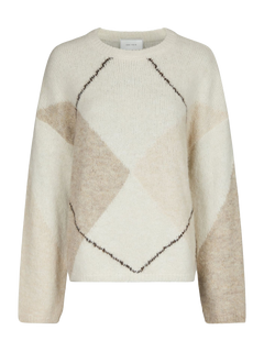 Inga Check Fluff Knit Blouse - Creme