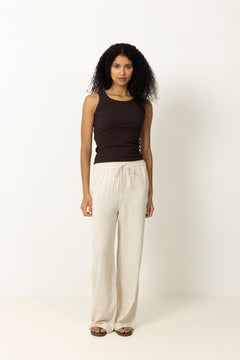 Viva-Gulia HW Long Linen Pant - Sandshell