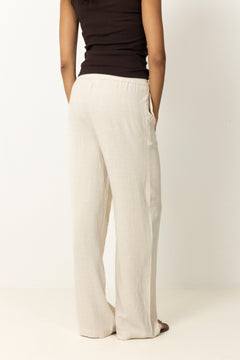 Viva-Gulia HW Long Linen Pant - Sandshell