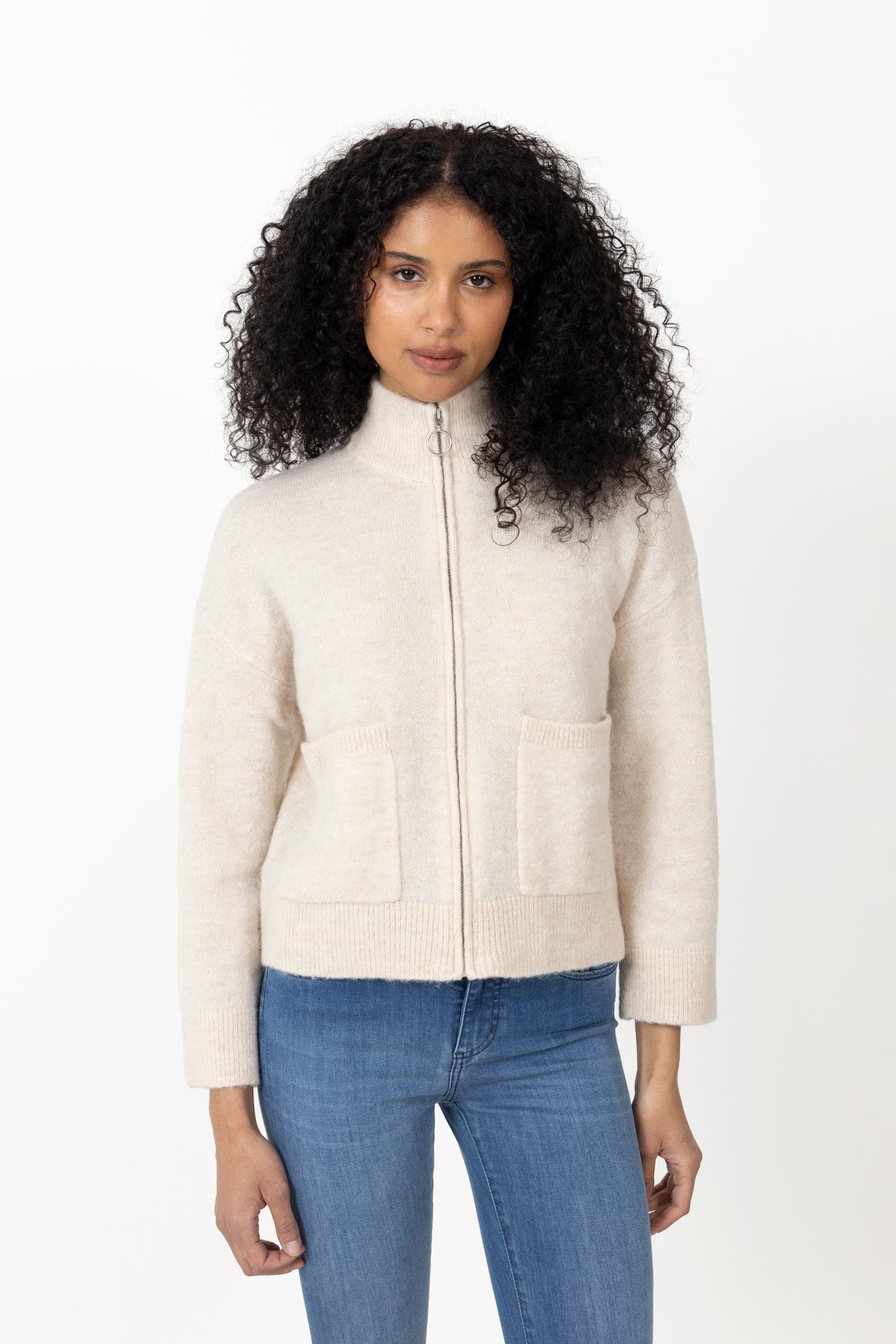 Sia Ras LS Knit Zipper Cardigan - Birch Melange
