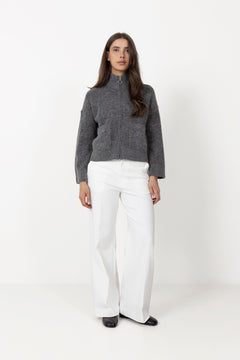 Sia Ras LS Knit Zipper Cardigan - Medium Grey Melange
