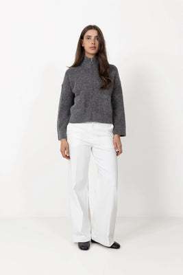 Sia Ras LS Knit Zipper Cardigan - Medium Grey Melange