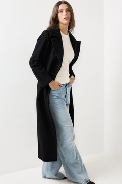 Cashmere Coat W Clareta Belt Long - Ebony Black