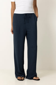 Viva-Gulia Hw Long Linen Pant - Dark Sapphire