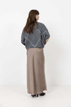 Vicky Heavy Sateen Skirt - Dark Taupe