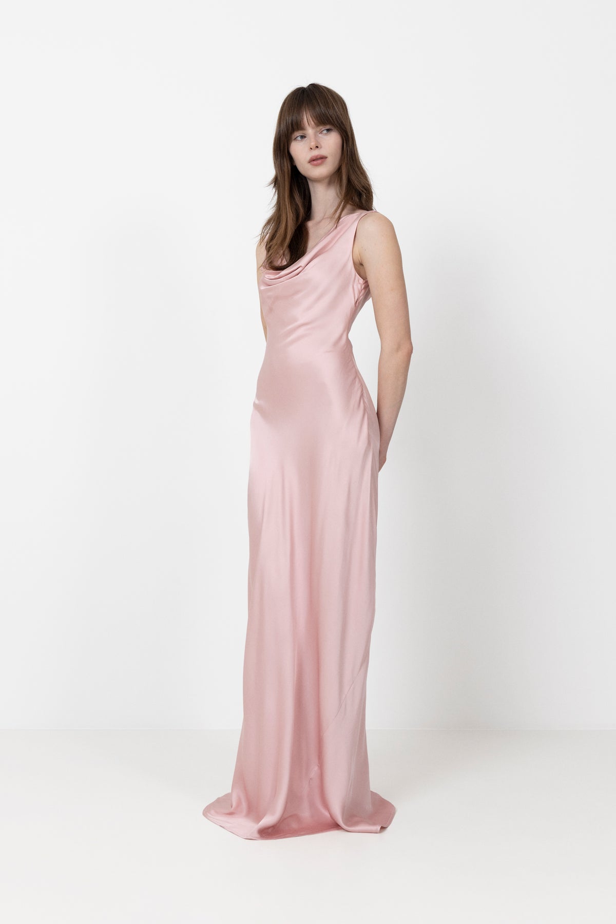 Leah Cowl Satin Maxi Dress - Blush