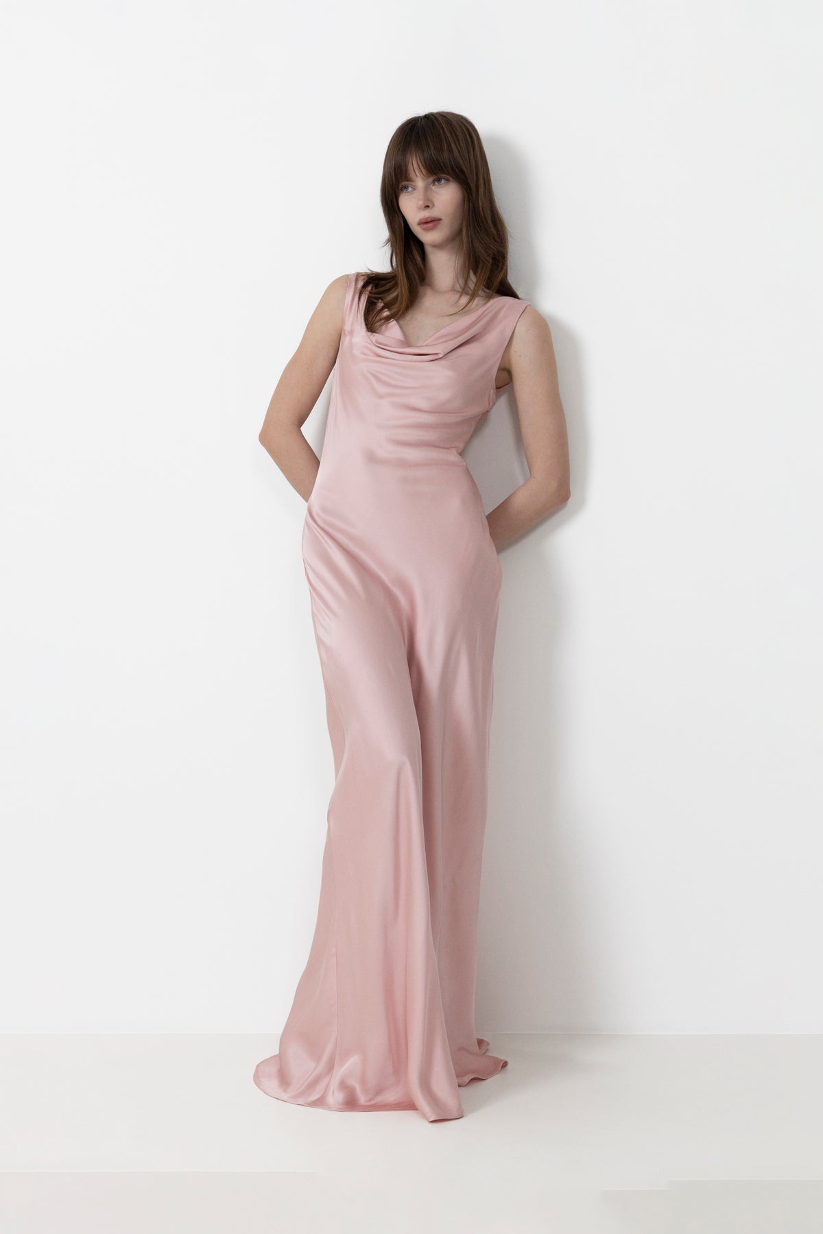 Leah Cowl Satin Maxi Dress - Blush