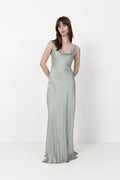 Leah Cowl Satin Maxi Dress - Sage