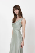 Leah Cowl Satin Maxi Dress - Sage