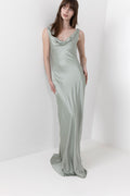 Leah Cowl Satin Maxi Dress - Sage