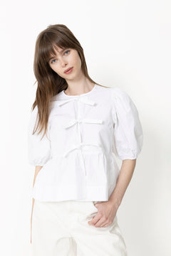 Cotton Poplin Peplum Blouse - Bright White