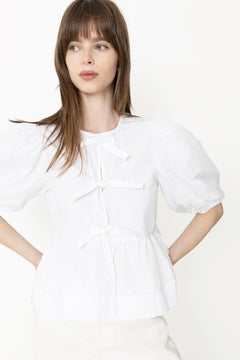 Cotton Poplin Peplum Blouse - Bright White
