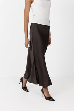 Vicky Heavy Sateen Skirt - Dark Brown