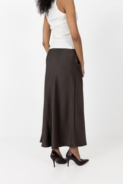 Vicky Heavy Sateen Skirt - Dark Brown