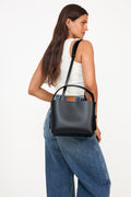 Leata Leather Bag - Black Silver