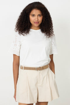 Yaslex Ss Top W. Emb Sleeves - Star White
