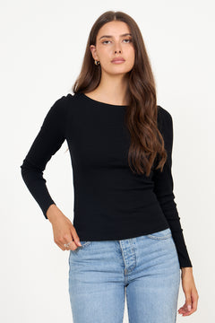 Petronella Rib Boatneck - Black