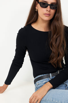Petronella Rib Boatneck - Black