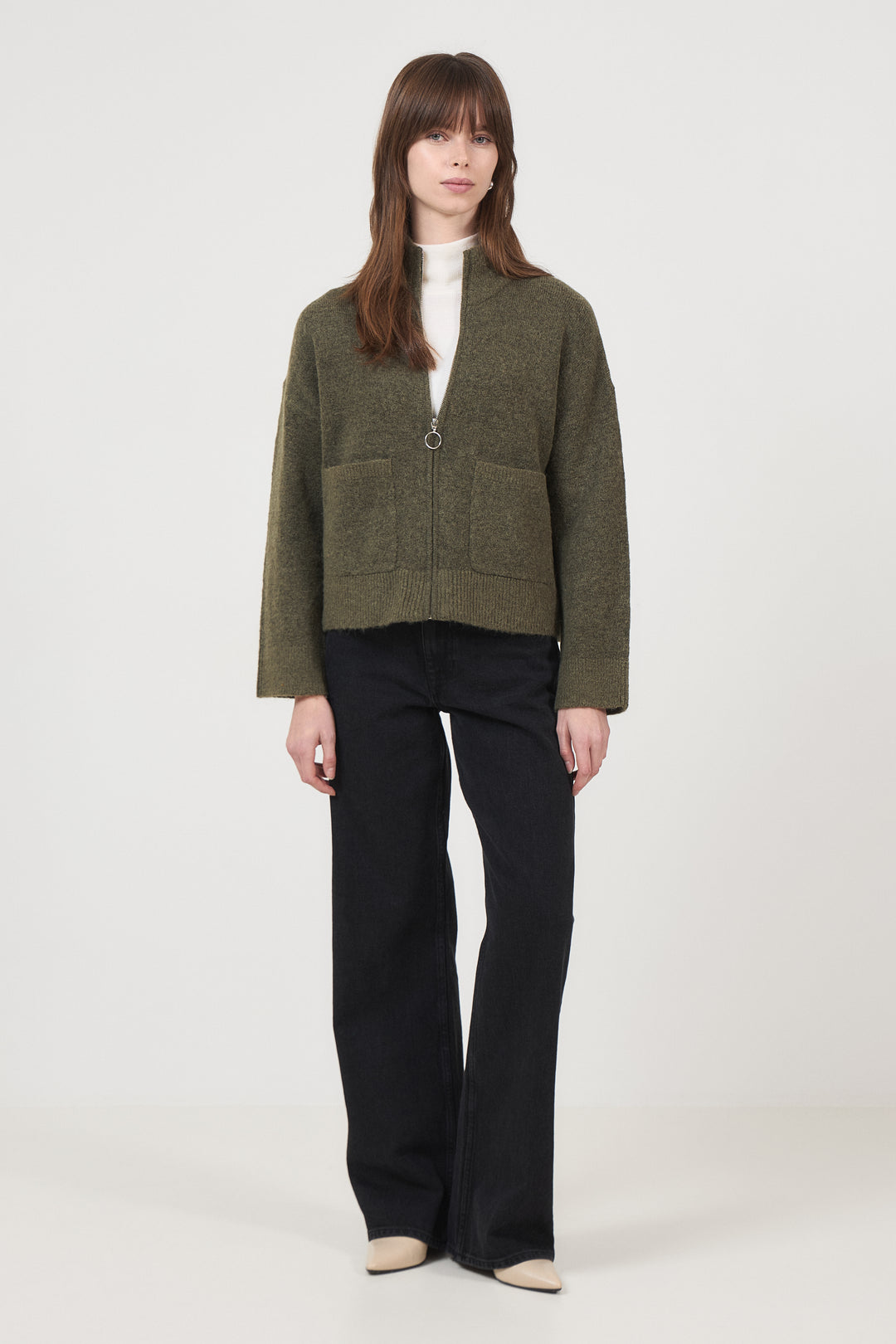 Sia Ras Ls Knit Zipper Cardigan - Kalamata  Melange