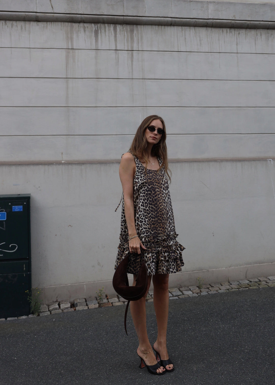 Printed Cotton Poplin U-Neck Mini Dress - Leopard