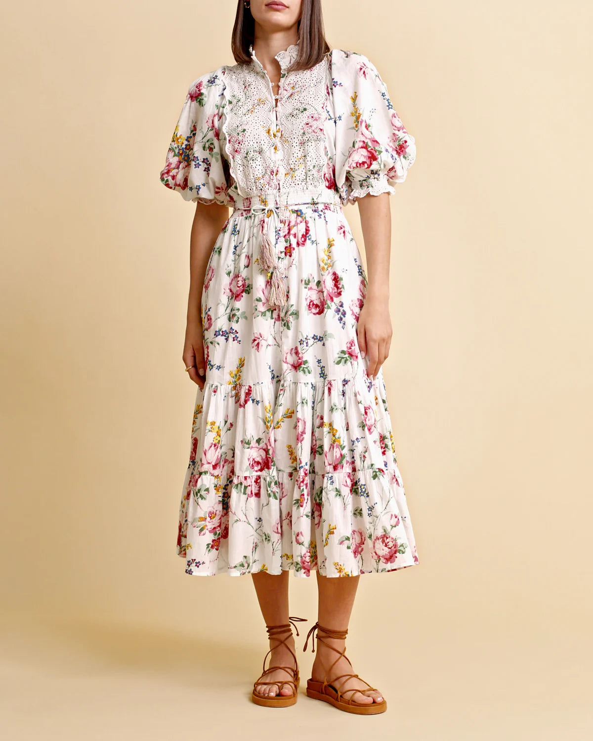 Cotton Slub Midi Dress - Rose Bouquet