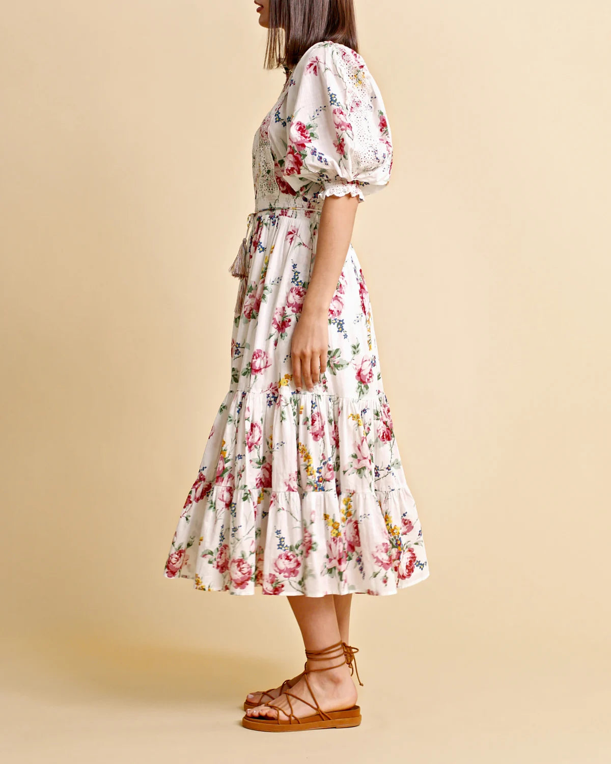Cotton Slub Midi Dress - Rose Bouquet