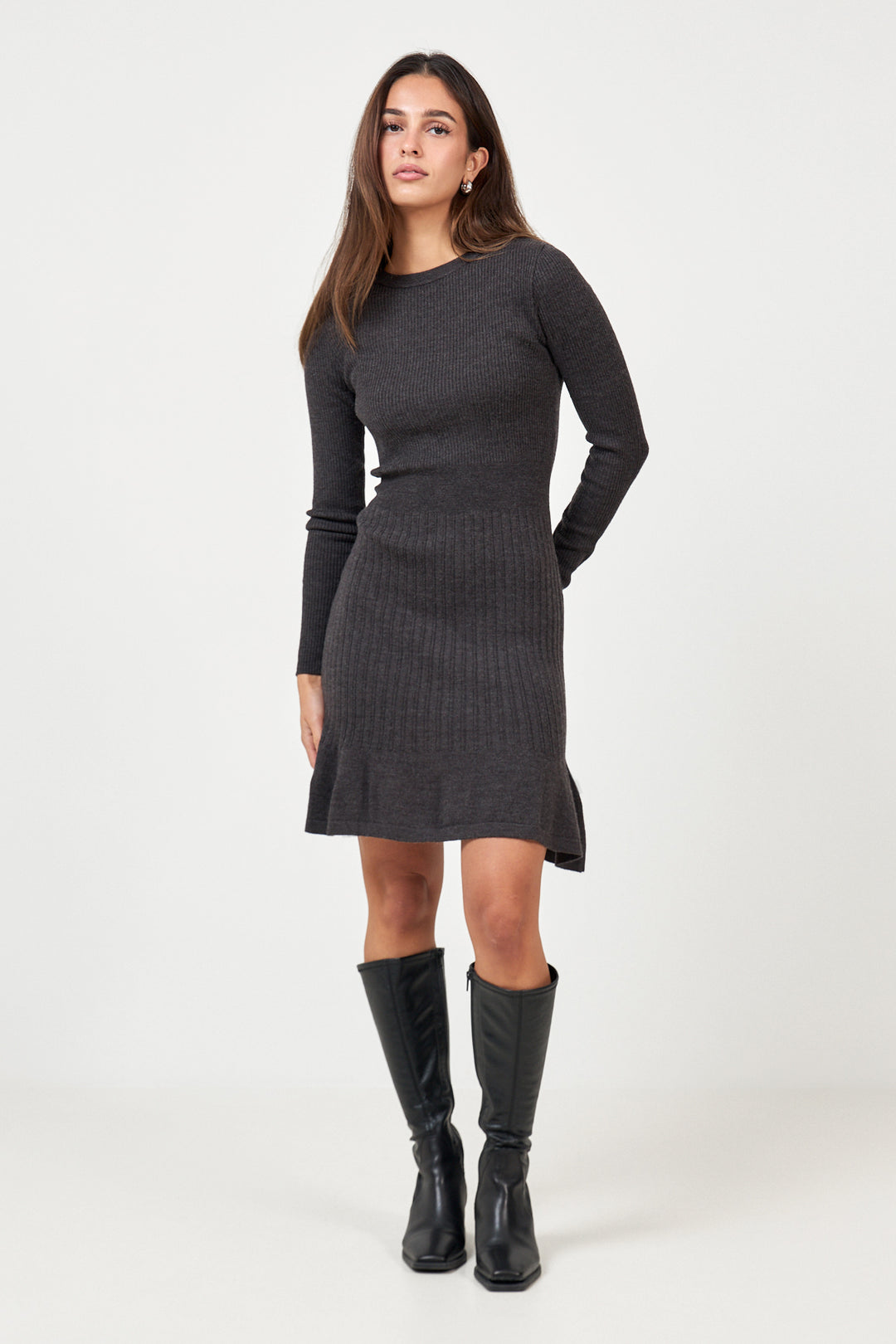 Oline Merino Dress - Dark Brown Melange