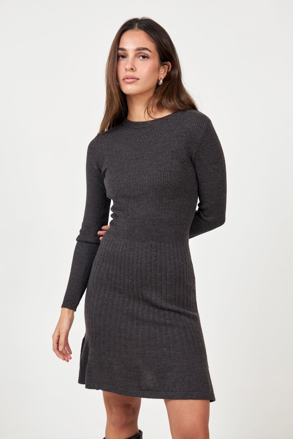 Oline Merino Dress - Dark Brown Melange