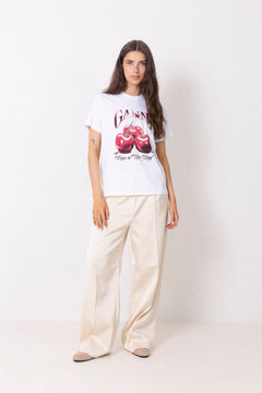 Basic Jersey Red Cherry Relaxed T-Shirt - Bright White