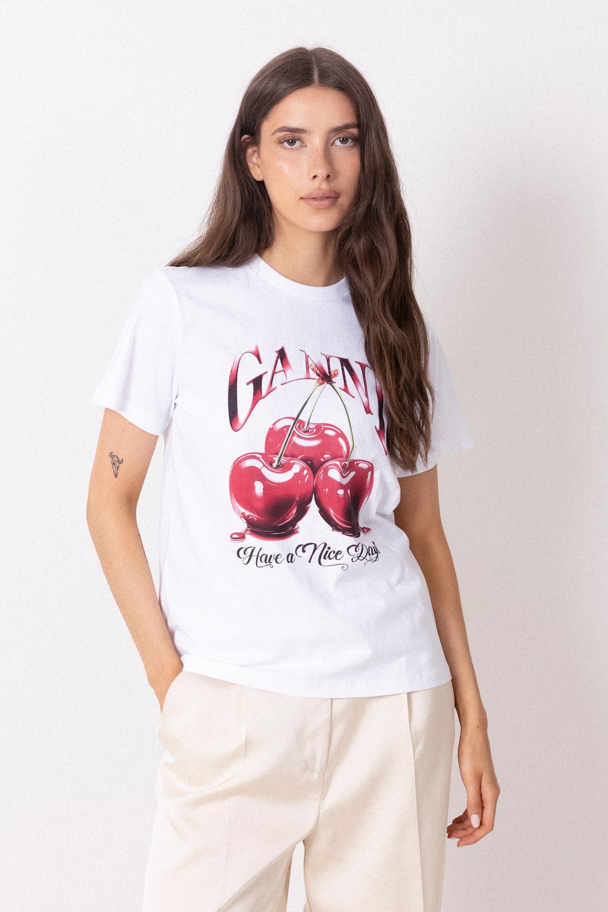 Ganni - T-skjorter & topper - Basic Jersey Red Cherry Relaxed T