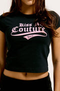 Kiss My Couture Capped Baby Sleeve Tshirt - Black