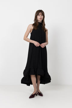 Sabrina Halterneck Ruffled Maxi Dress - Black